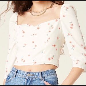 BB Dakota (Anthropologie) Scattered Daisy Printed Puff Sleeve Top